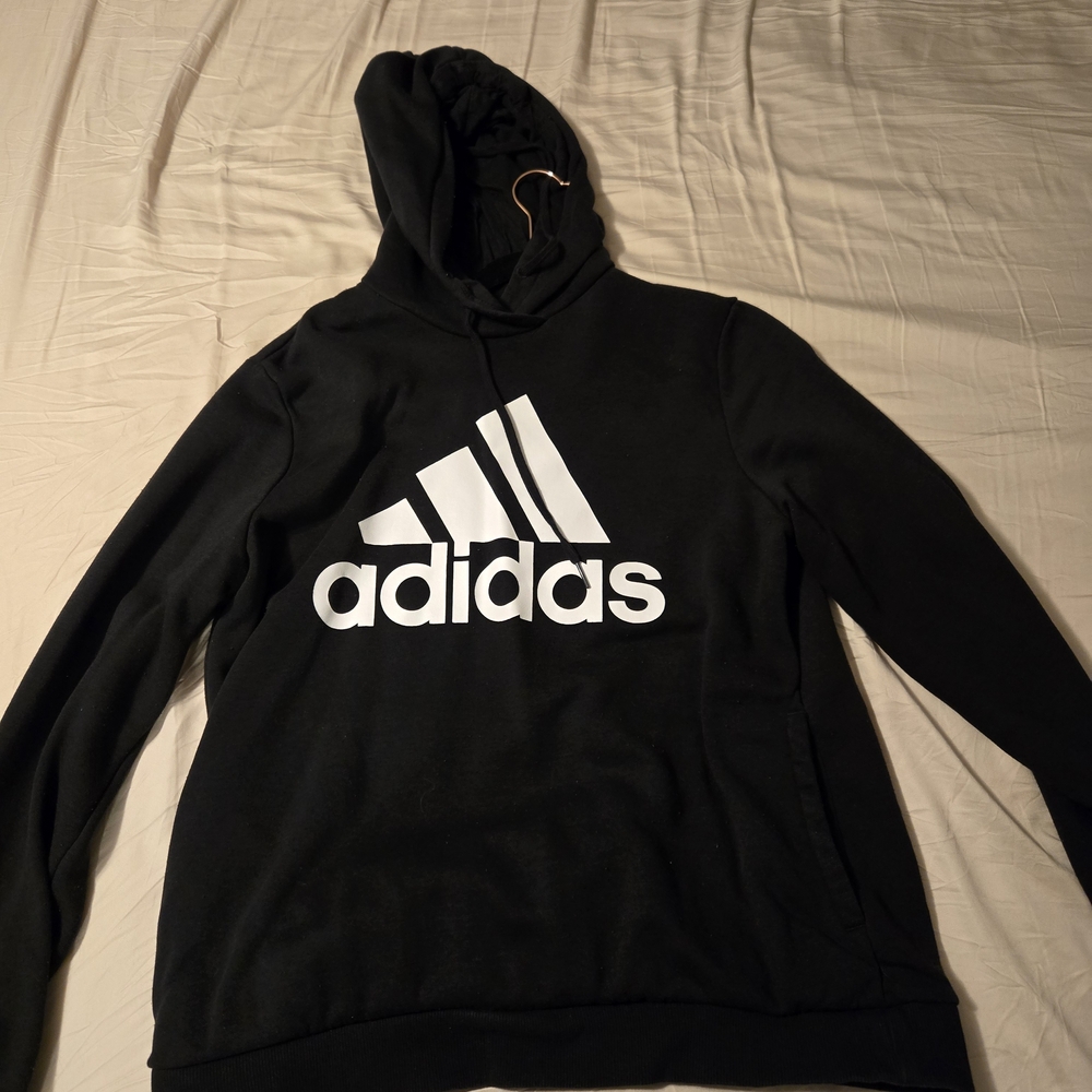 NEW! adidas Black Hoodie with White Logo big and vibrant. Great quality fabric!